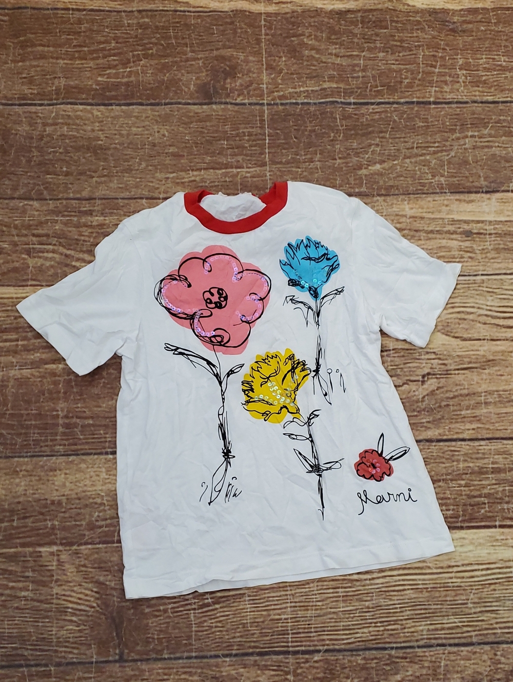 Marni Kids Sketch Flower Ringer Graphic T-Shirt sz 6, 10, 12